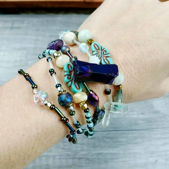 5 Pc Mix & Match Stretch Bracelet Set, Boho Chic, Statement Jewelry - Picture 1 of 8